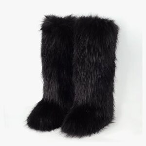 Calf Black Furry Slippers